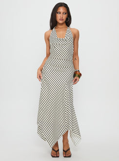Junipa Halter Asymmetrical Maxi Dress White Stripe
