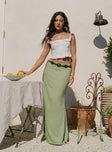   front view of model wearing Princess Polly Sophia Maxi Skirt Green Maxi 