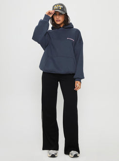 side view of model wearing Princess Polly Ascenda Straight Leg Track Pant Black High Waisted Pants 