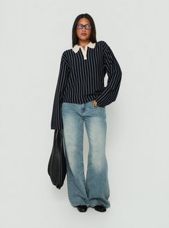 Boarders V Neck Polo Jumper Navy Stripe