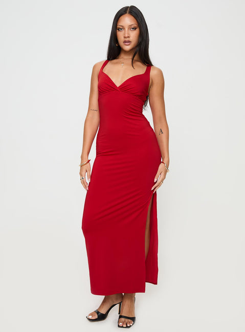front view of model wearing Princess Polly Wandella Maxi Dress Red Plunger 
