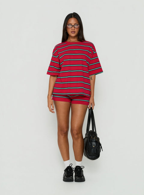 Settle Down Short Sleeve Top Red Stripe