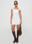 front view of model wearing Princess Polly Ravenna Mini Dress White Scoop Neck 