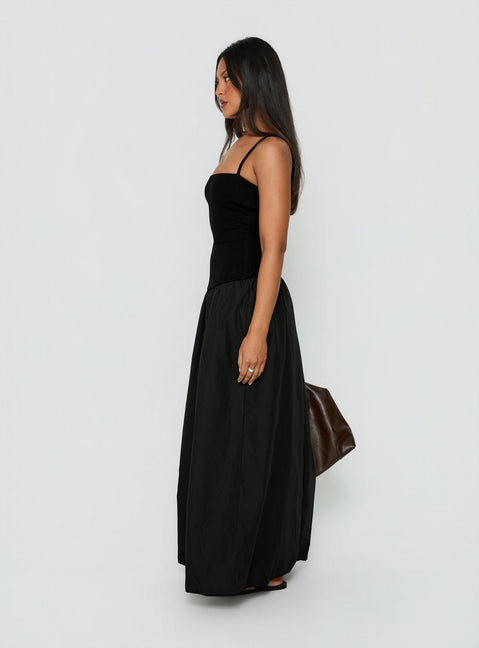 Erroll Drop Waist Knit Maxi Dress Black