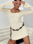 Princess Polly Scoop Neck  Brownhall Long Sleeve Mini Dress Beige