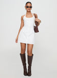 front view of model wearing Princess Polly Mallorie Halter Mini Dress White Scoop Neck 