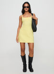 front view of model wearing Princess Polly Baseline Rib Mini Dress Yellow Scoop Neck 