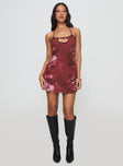 front view of model wearing Princess Polly Hellita Mini Dress Red Floral Scoop Neck 