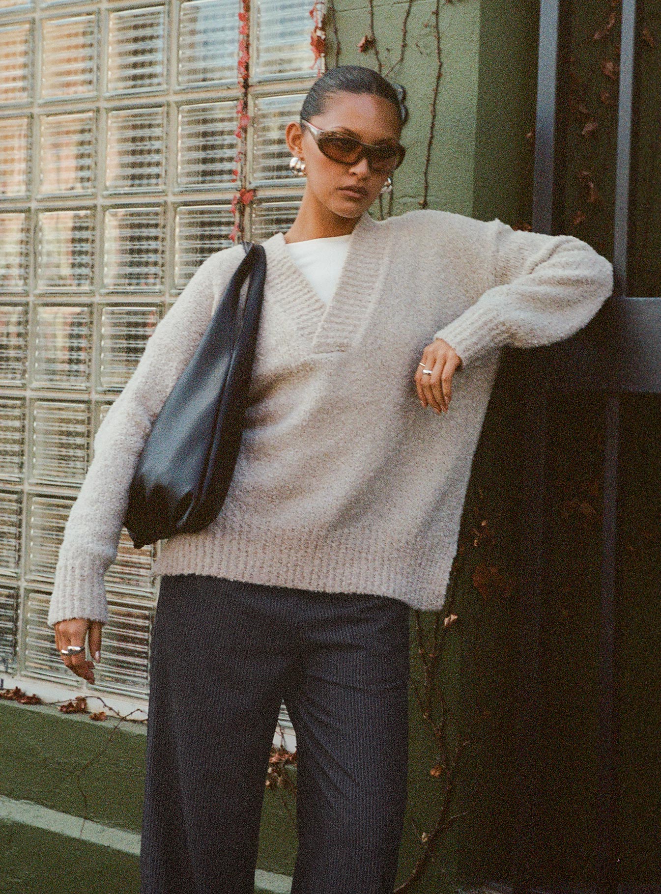 front view of model wearing Princess Polly Mich Knit Sweater Beige 