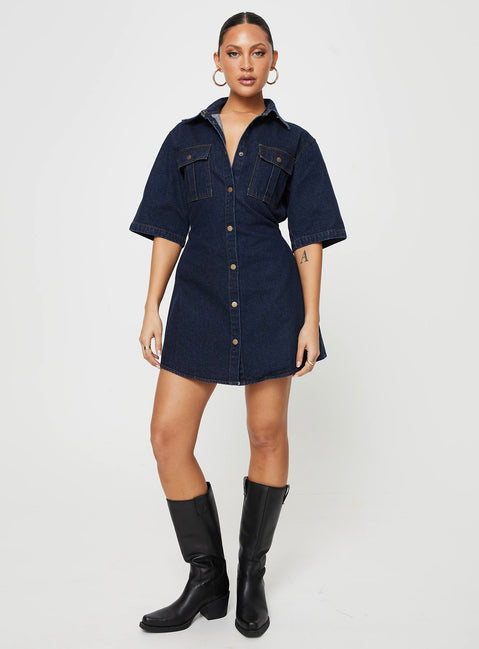 product Princess Polly V-Neck  Davro Mini Dress Dark Wash Denim