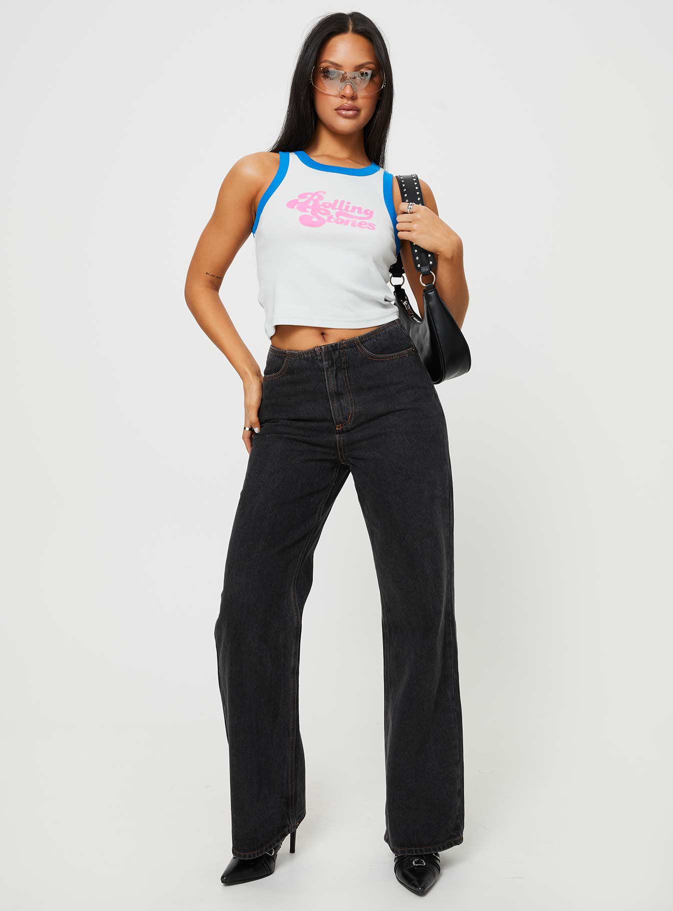 product Princess Polly Sleeveless Square Neck  Rolling Stones Tank Top Blue