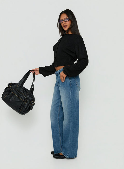 Serenitia Mid Rise Foldover Relaxed Jeans Vintage Mid Blue