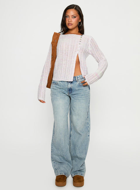 front view of model wearing Princess Polly Lenker Knit Jumper Lilac Cropped 