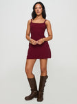 front view of model wearing Princess Polly Baseline Rib Mini Dress Red Scoop Neck 