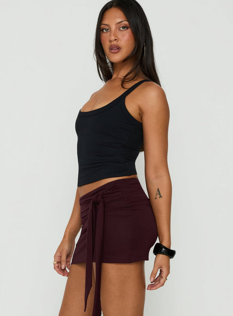 Eldric Tie Waist Micro Skirt Aubergine