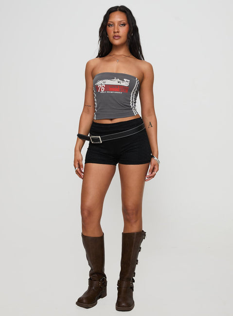 front view of model wearing Princess Polly Santa Clara Strapless Top Black Sleeveless straight 