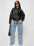 Washed PU jacket Classic collar, silver-toned hardware, zip fastening at front, twin chest pockets, elasticated waistband