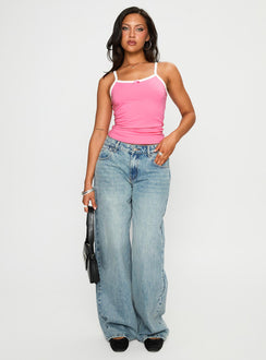 front view of model wearing Princess Polly Edge Of Town Jeans Vintage Blue Mid Rise 