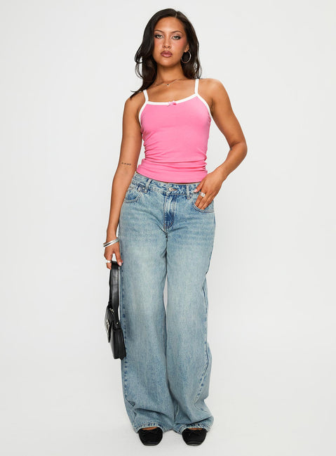 front view of model wearing Princess Polly Edge Of Town Jeans Vintage Blue Mid Rise 