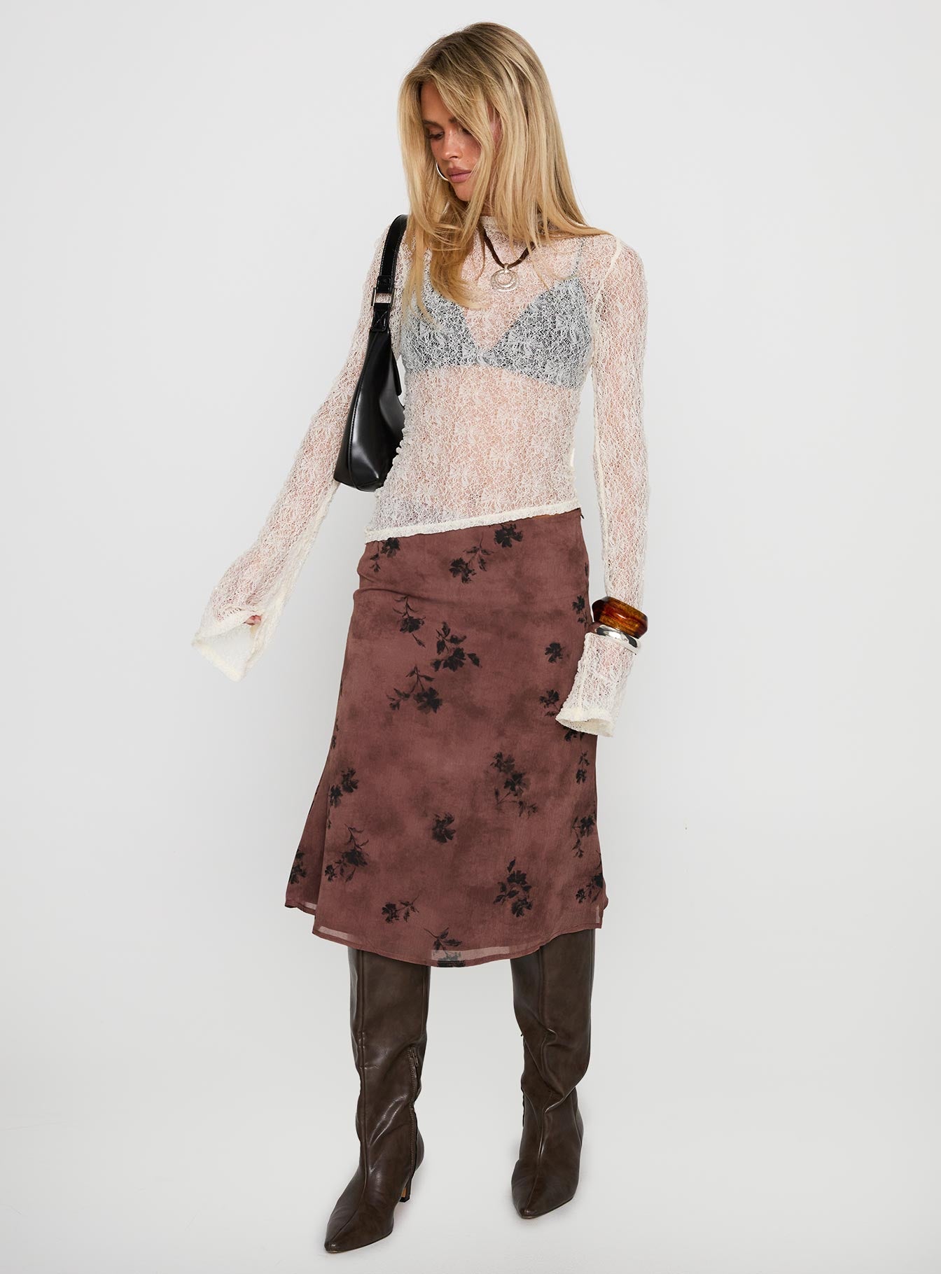   front view of model wearing Princess Polly Moses Midi Skirt Multi Midi Skirts 
