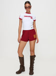 front view of model wearing Princess Polly USC Goalie Baby Tee White Short Sleeves Crew Neck 