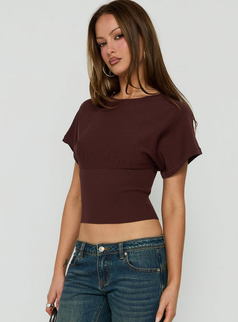 Bowwie Cinched Short Sleeve Knit Top Chocolate