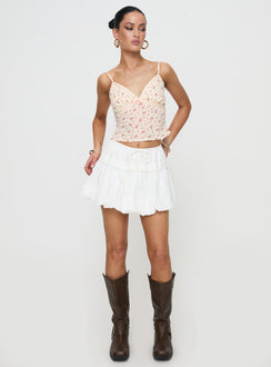   front view of model wearing Princess Polly Dear London Bubble Hem Mini Skirt White Mini Skirts 