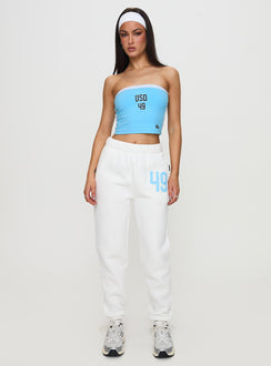 front view of model wearing Princess Polly USD Sweatpants White High Waisted Pants 