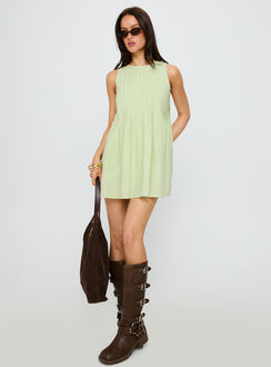 Dreamboat Pleated Mini Dress Matcha