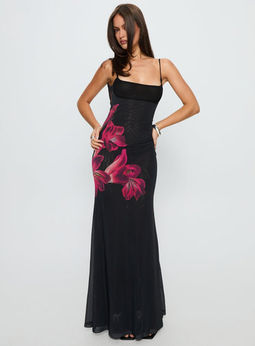 strapless open back dress Kaffe Dress Black Pink Abstract Print – MMJs Fashion main image 0