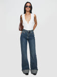 front view of model wearing Princess Polly Florida Keys Cuffed Jeans Mid Blue High Waisted 