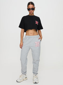 front view of model wearing Princess Polly Harvard Sweatpants Grey 