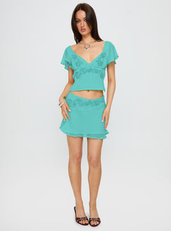 Pappilion Asymmetrical Mini Skirt Aqua Mini Skirts 