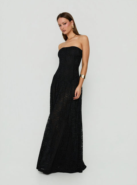 Diannah Lace Corset Strapless Maxi Dress Black