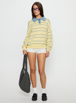 front view of model wearing Princess Polly Minda Collared Knit Sweater Yellow Stripe 