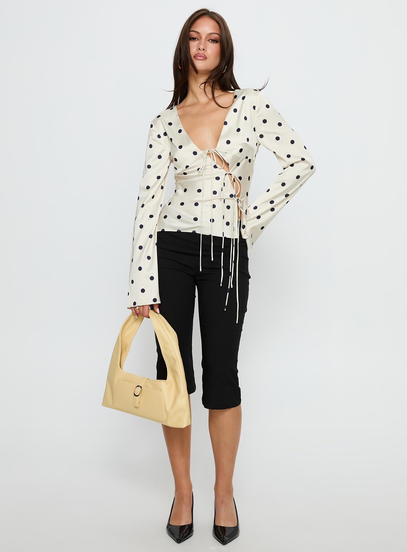Mariah Long Sleeve Top Cream Polka