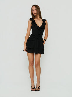 Fawnia Frill gerafftes Minikleid Schwarz