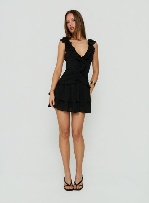 Fawnia Frill gerafftes Minikleid Schwarz