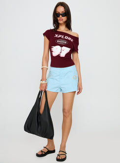Xplore 97 Off Shoulder Graphic Top Burgundy