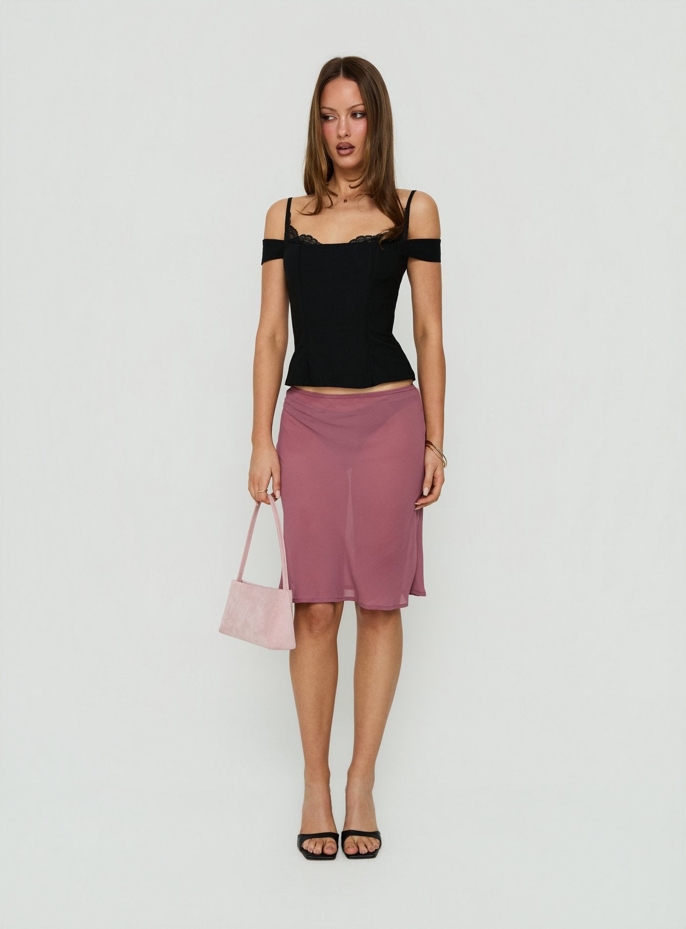 Anikka Off-Shoulder Korsett-Top mit Spitze Schwarz