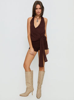 Kimbery Halter Wrap Top Brown