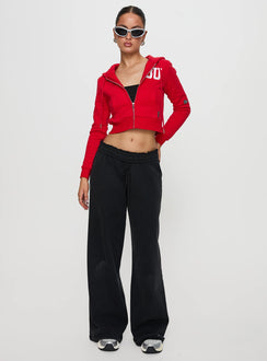 side view of model wearing Princess Polly BU MIA Zip Sweater Red cropped 