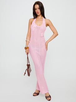 Nalanie Halter Crochet Maxi Dress Pink