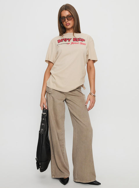 Betty Boop Beach Mode Oversized Graphic Top Washed White