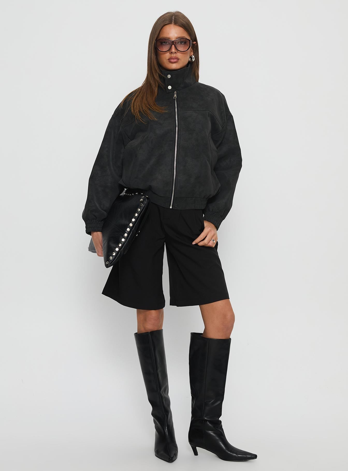Ellissa Bomberjacke aus Wildlederimitat Schwarz