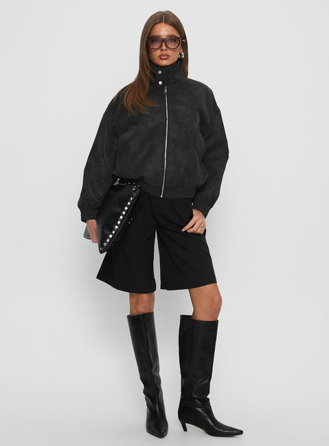 Ellissa Bomberjacke aus Wildlederimitat Schwarz