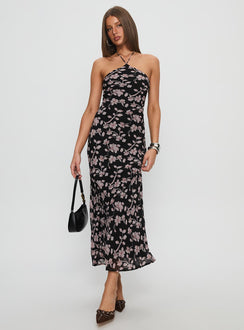 Anisa Halter Maxi Dress Black Floral