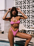 Pink stripe bandeau bikini top Twisted bust, clasp fastening at back