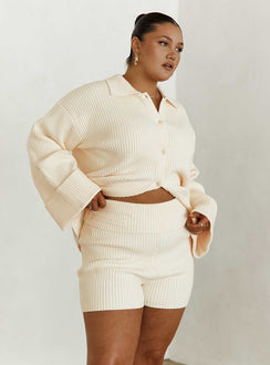 Jadri Knit Shorts Cream Curve Princess Polly high-rise 