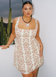 front view of model wearing Princess Polly Maris Mini Dress Cream / Pink Curve Square Neck 